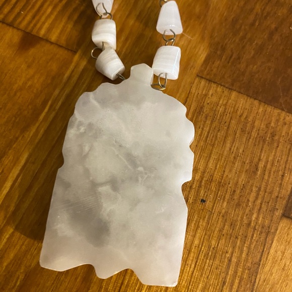 White Quartz Necklace Beaded
Carved Aztec Mayan Mask
Satement Mexico Vintage 27" - Picture 6 of 9